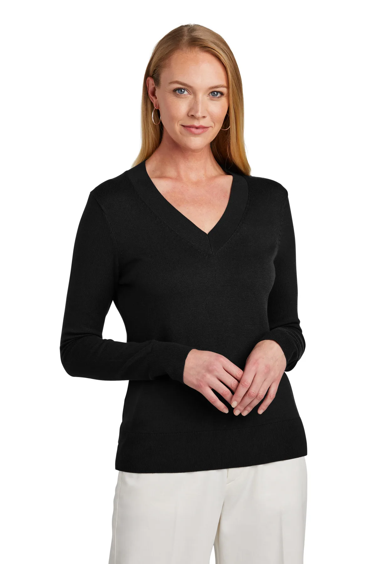 Brooks Brothers® Women's Cotton Stretch V-Neck Sweater — Deep Black