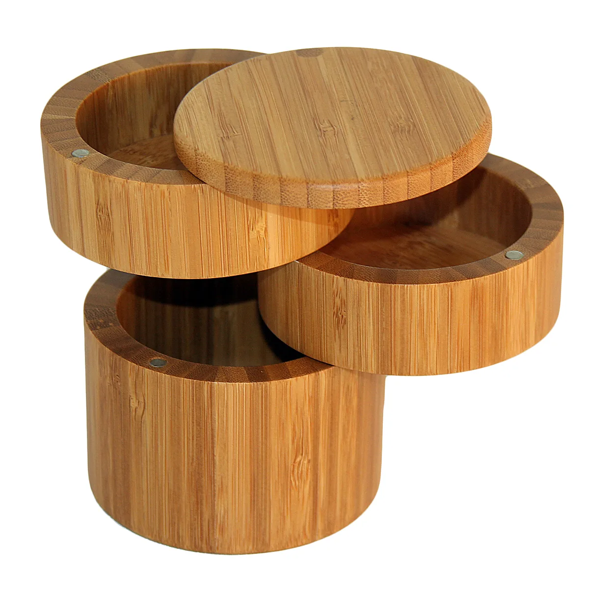 Tiered Triple Bamboo Salt Box w/Magnetic Swivel Lids view 2