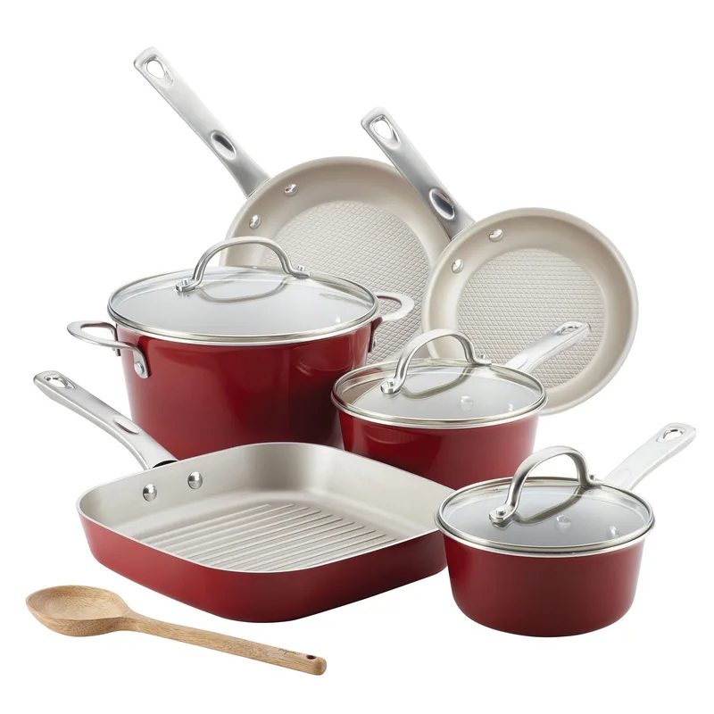 Ayesha Curry 10 Piece Home Collection Sienna Red Porcelain Enamel Nonstick Cookware Set