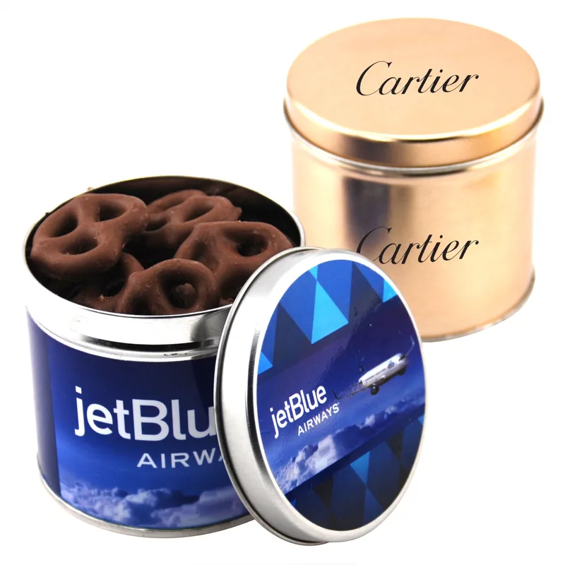 Round Tin w/Choc Covered Pretzels