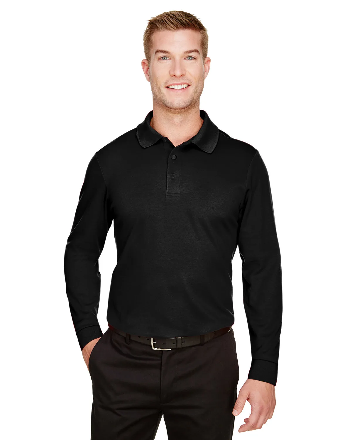 Devon and Jones® Men's Tall CrownLux Performance® Plaited Long Sleeve Polo Shirt