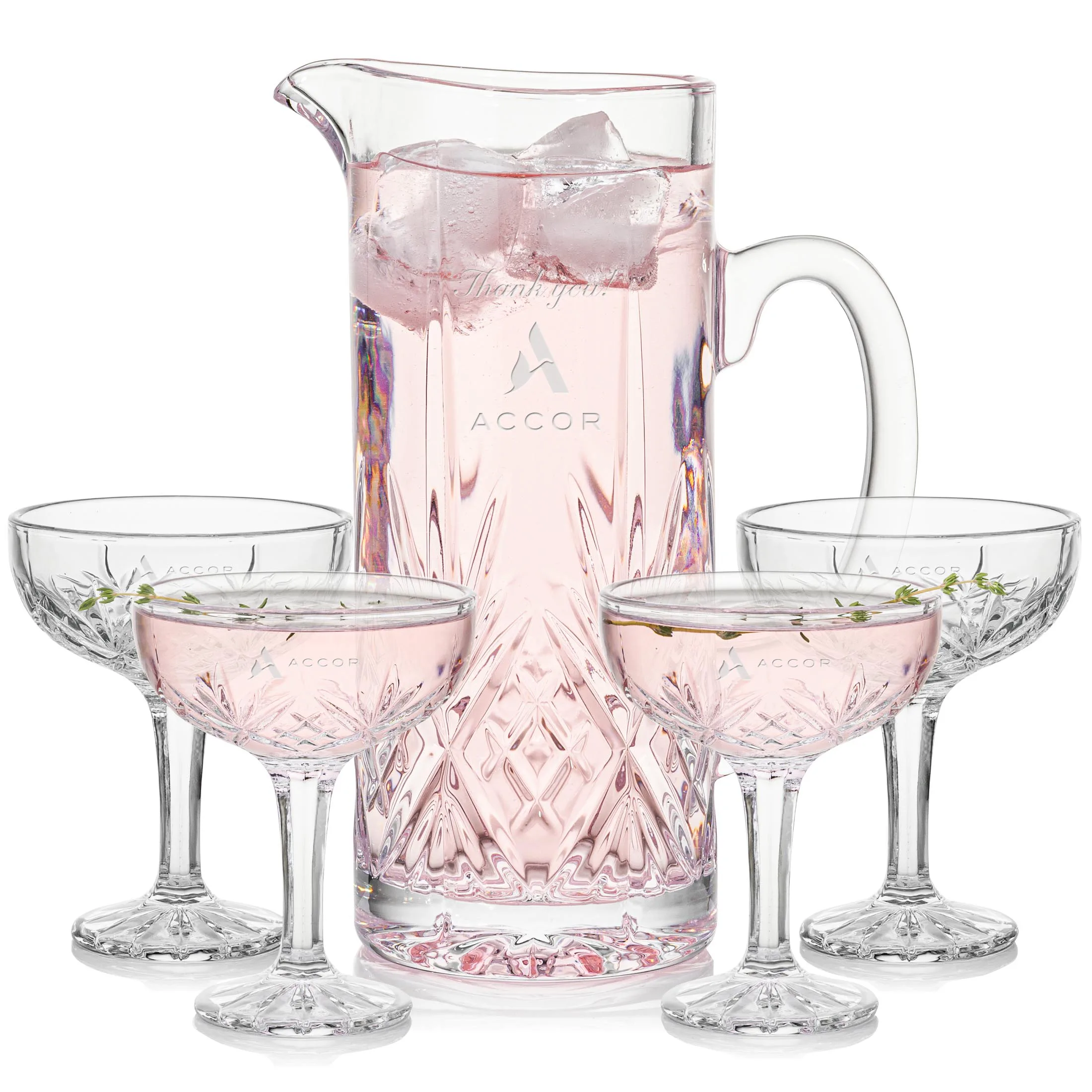 Pitcher & Cocktail Coupes, Pitcher & 4 Cocktail Coupes