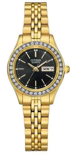 Citizen® Ladies Quartz Gold-Tone Watch w/Black Dial