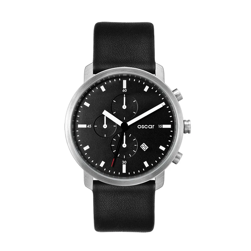 Wc8318 44mm Steel Matte Silver Case, Chronograph Mvmt, Black Dial, Dte Display, Leather Strap, Flat