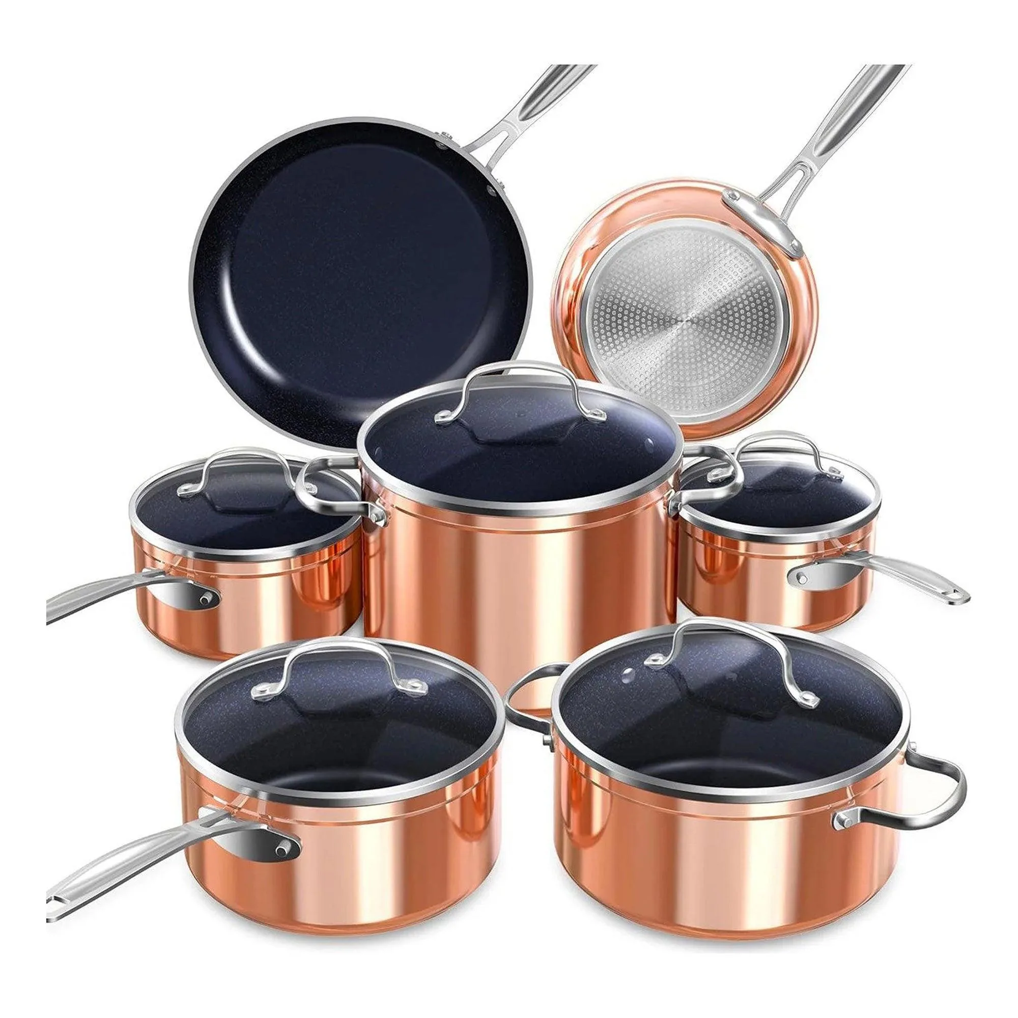 NuWave Duralon Blue 12Pc Nonstick Ceramic Cookware Set Rustic Copper