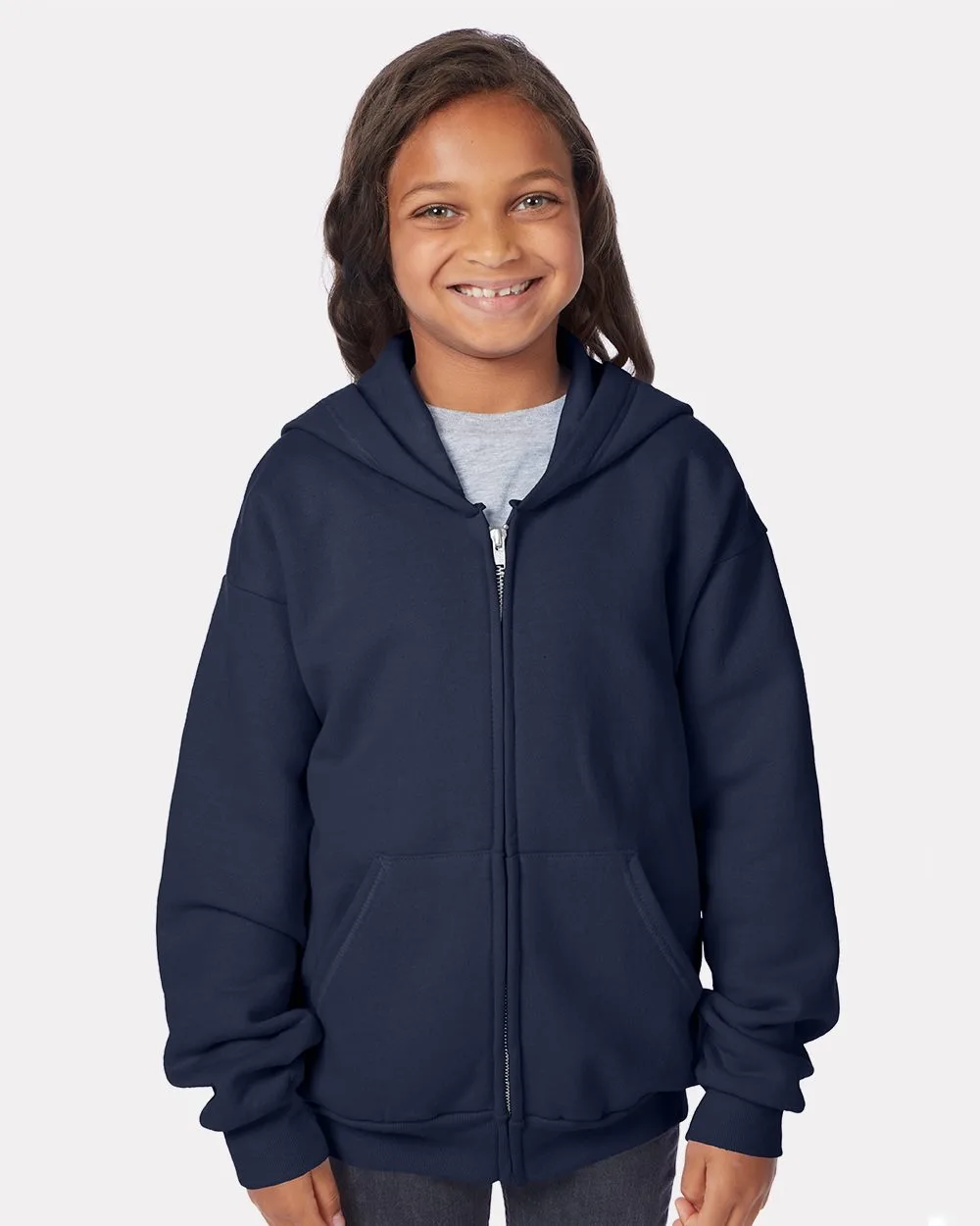 Hanes® Youth EcoSmart® Full-Zip Hooded Sweatshirt view 2