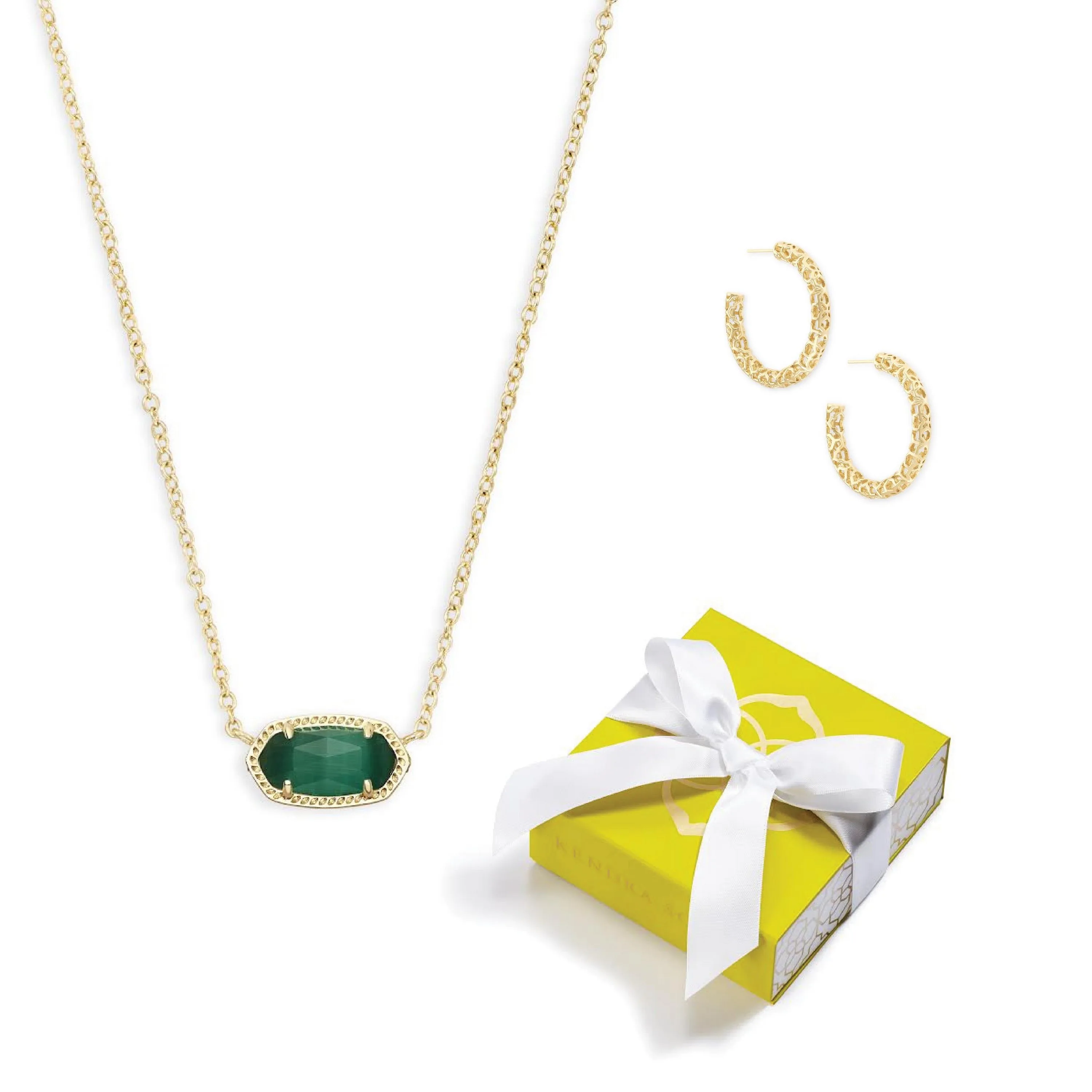 Kendra Scott Elisa/Maggie Combo Earring Necklace - Gold/Green