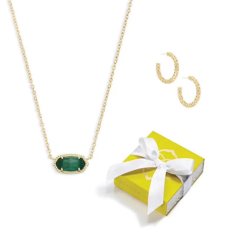 Kendra Scott Elisa/Maggie Combo Earring Necklace - Gold/Green