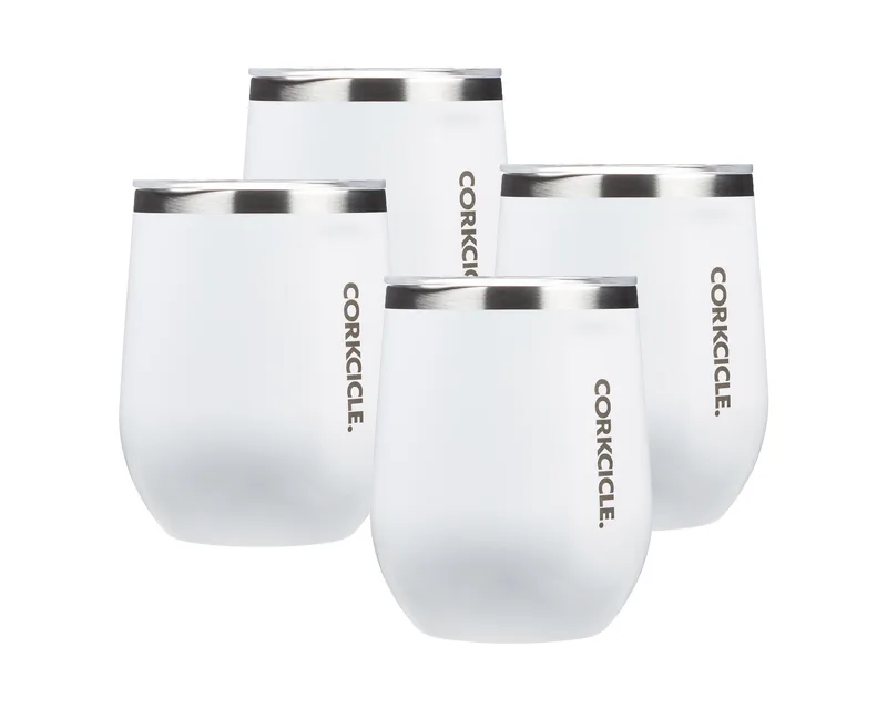 Corkcicle 12 Oz. Stemless Wine Cup - Gloss White, 4 Pack