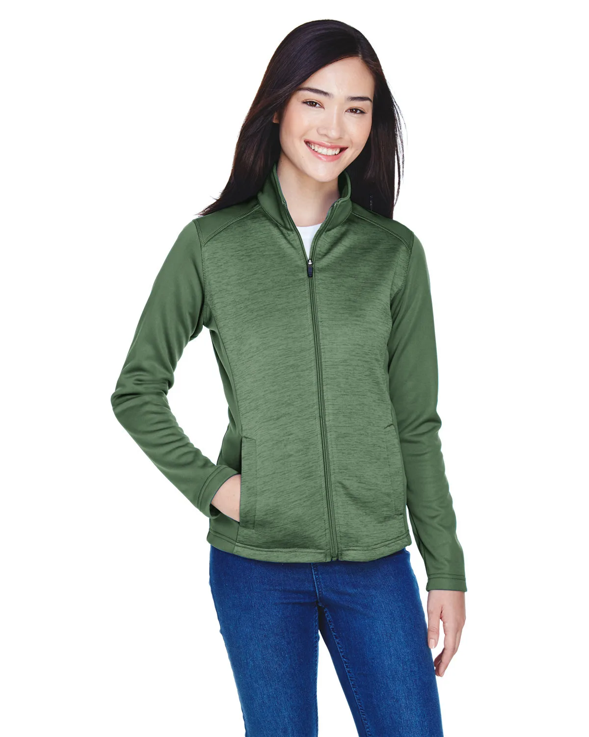 Devon and Jones Ladies' Newbury Colorblock Mélange Fleece Full-Zip view 2