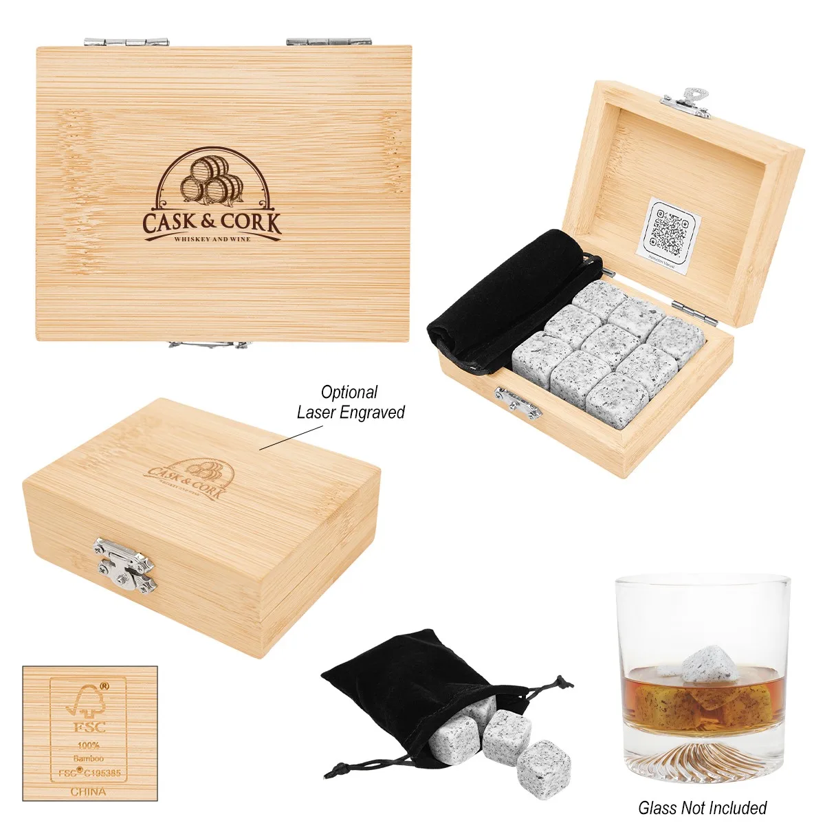 Whiskey Stone Ice Cubes In Fsc® Bamboo Box view 2