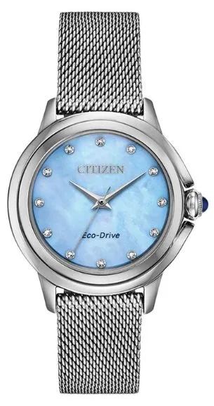 Citizen® Ladies' Ceci Eco-Drive® Stainless Steel Mesh Watch w/Diamond Decorated Dial
