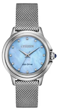 Citizen® Ladies' Ceci Eco-Drive® Stainless Steel Mesh Watch w/Diamond Decorated Dial