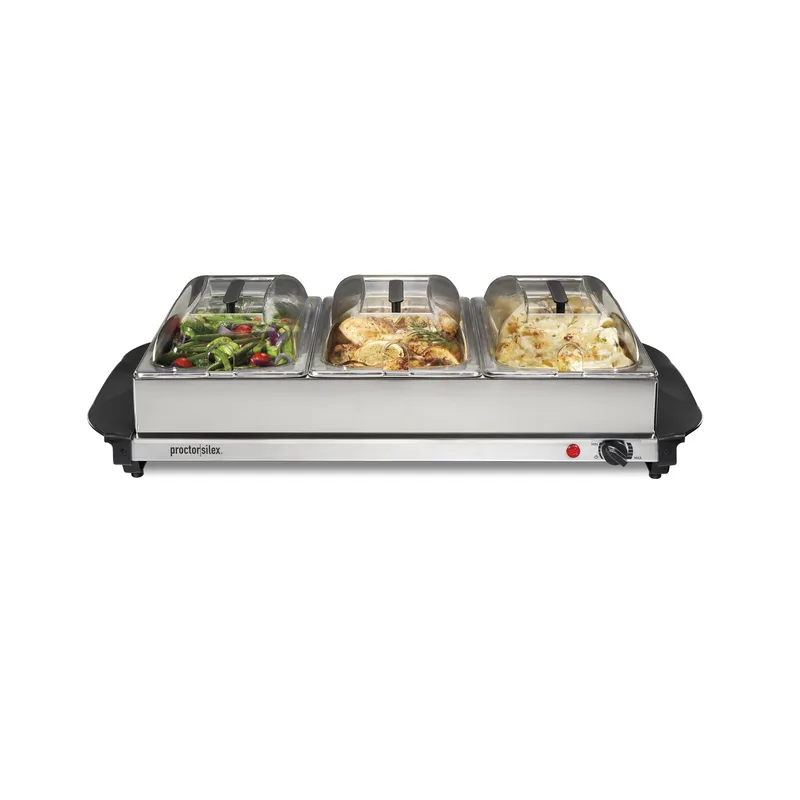 Proctor Silex Triple Buffet Server, Includes 3 Removable Stainless Steel Pans w/Domed Lid