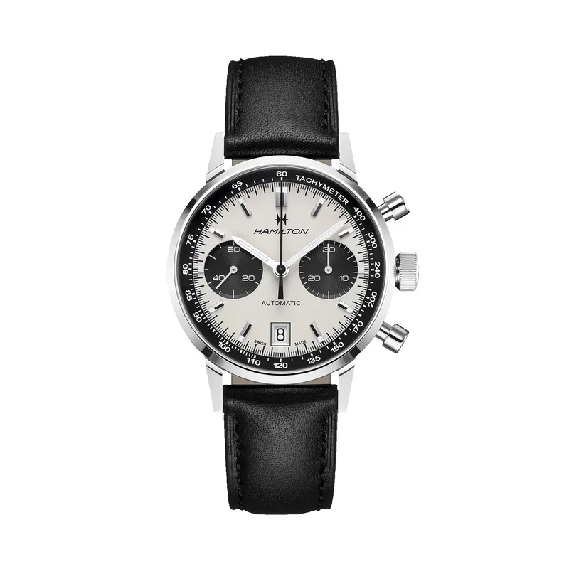 Hamilton American Classic Intra-Matic Auto Chrono Black Leather Strap Watch