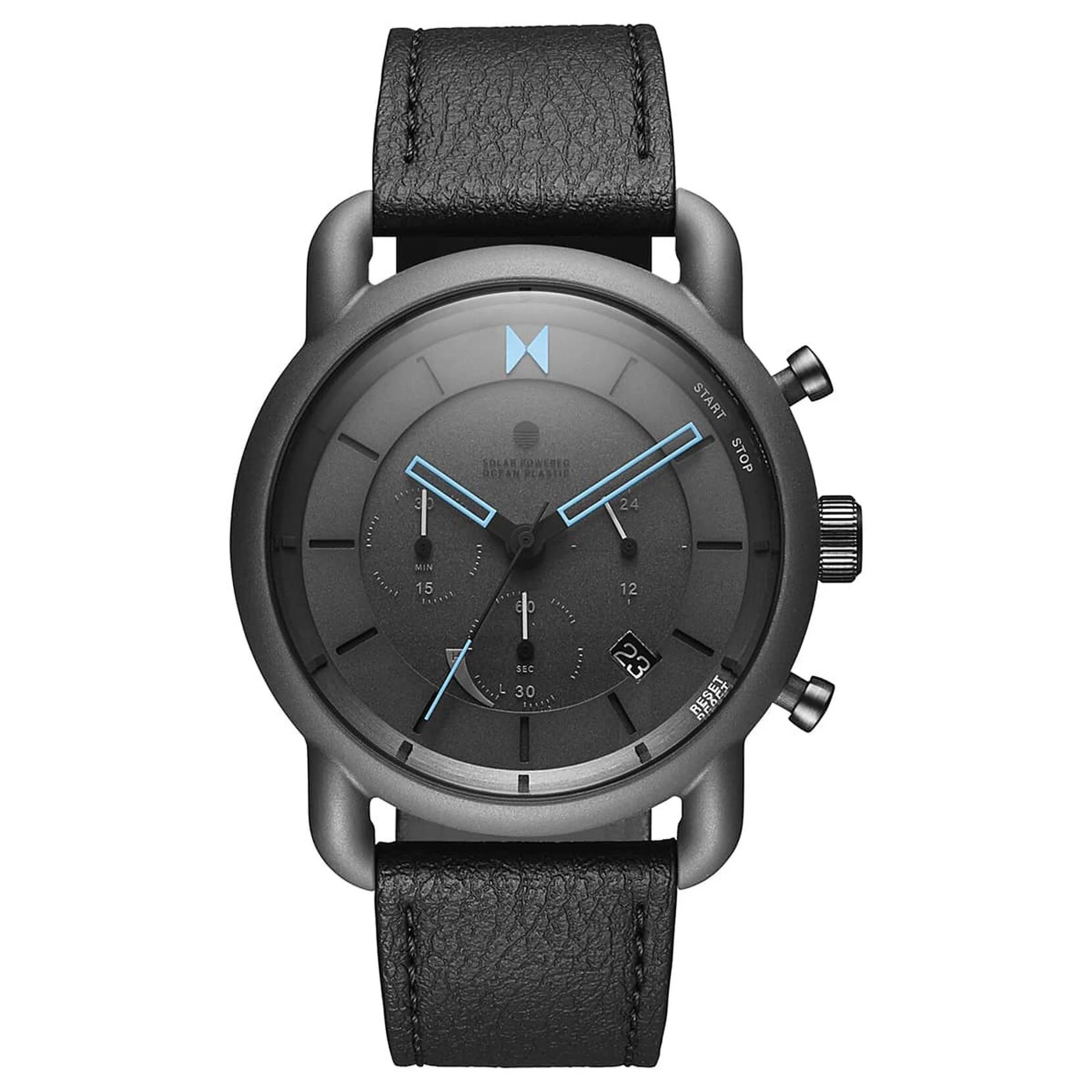 MVMT Mens Blacktop Ii Solar Chronograph Geo Black Strap Watch Dark Gray Dial