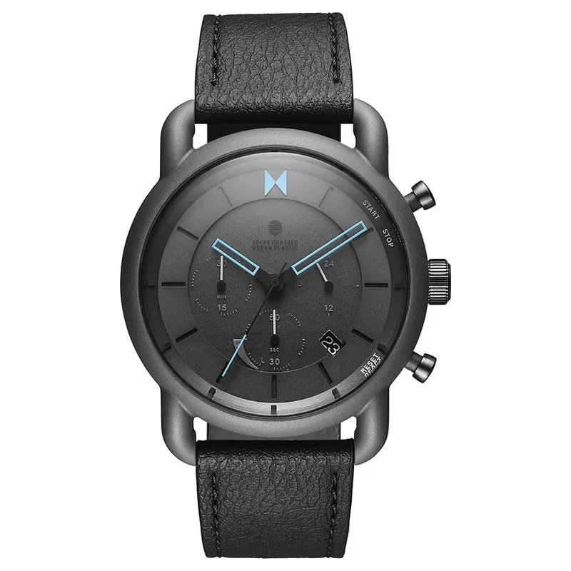 MVMT Mens Blacktop Ii Solar Chronograph Geo Black Strap Watch Dark Gray Dial