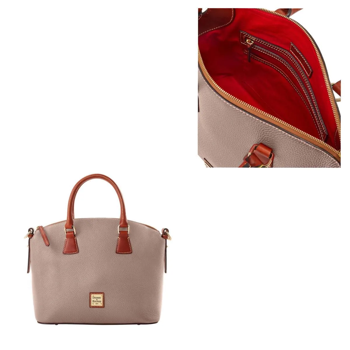Dooney & Bourke Taupe Pebble Grain Domed Satchel