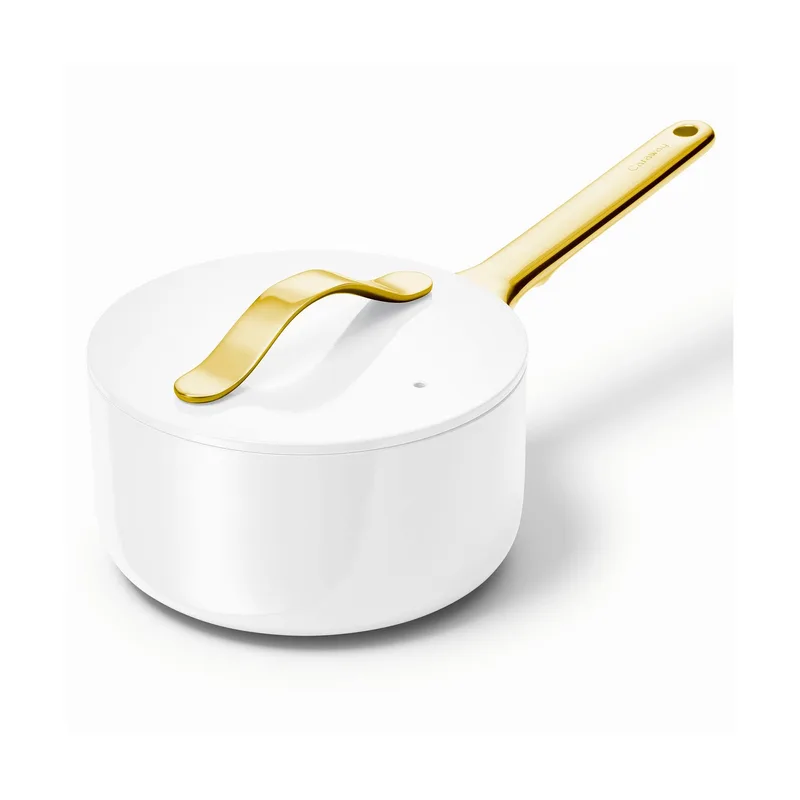 Caraway 1.75Qt Iconics Nonstick Ceramic Saucepan White/Gold