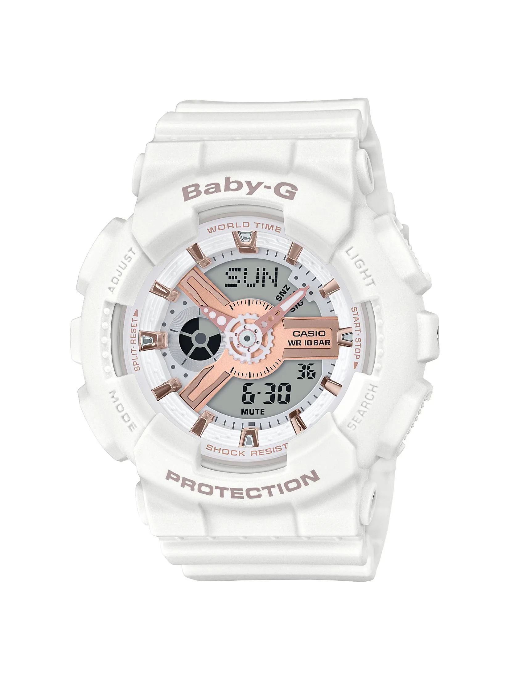 Casio Ladies Baby-G Analog/Digital White Band Watch Rose Gold