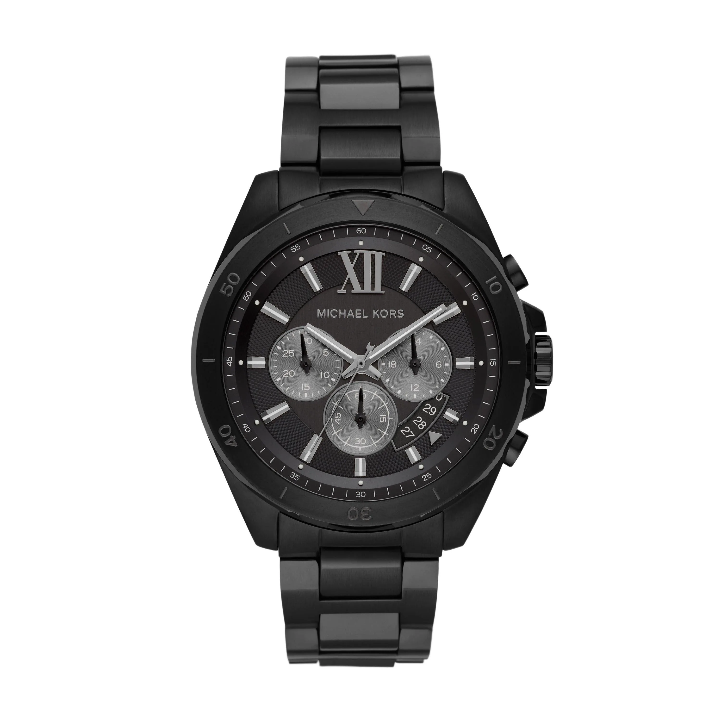 Michael Kors Mens Oversized Brecken Chronograph Black Stainless Steel Watch Black Dial