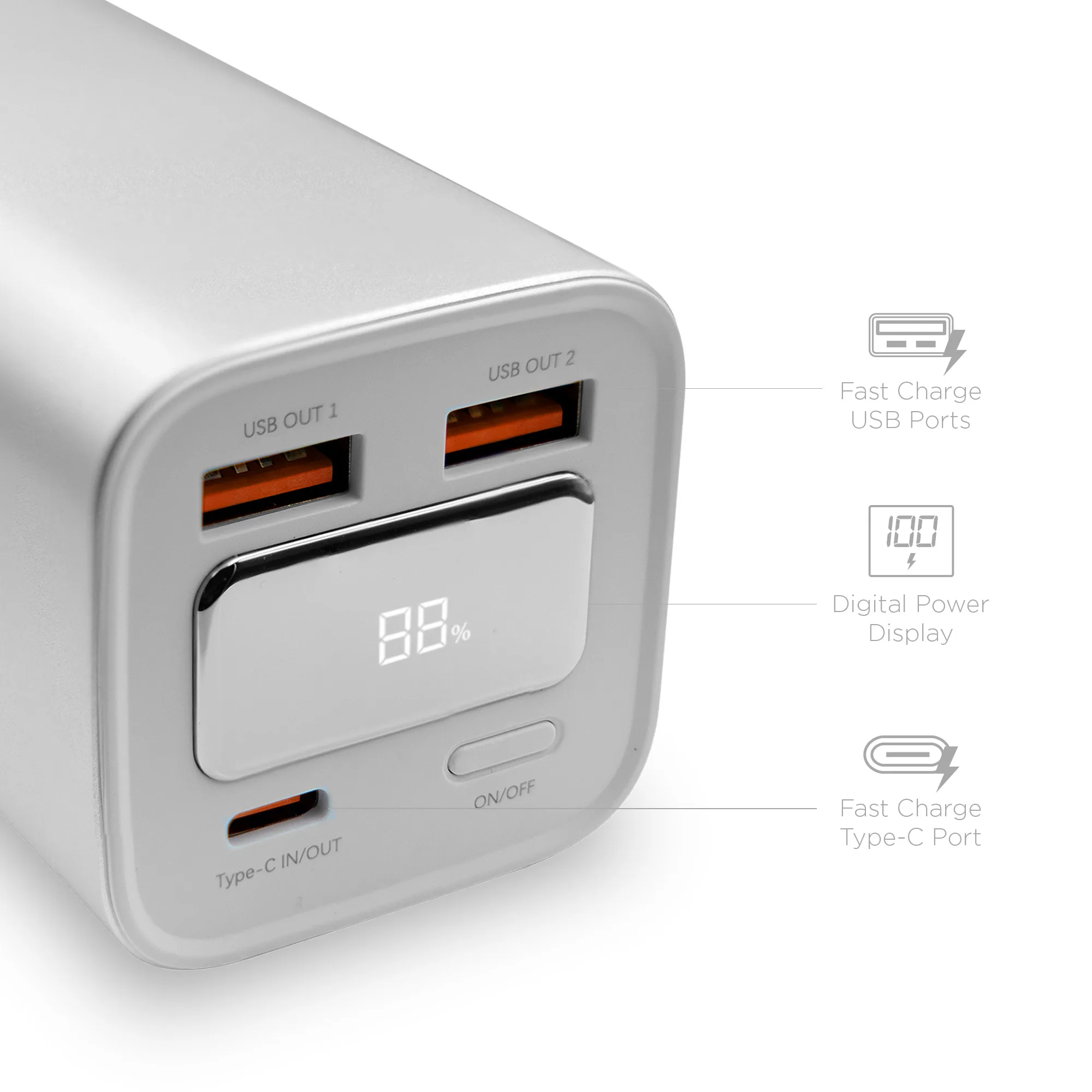 Dynamis, Metallic High Capacity Power Bank with Retractable Cable view 3