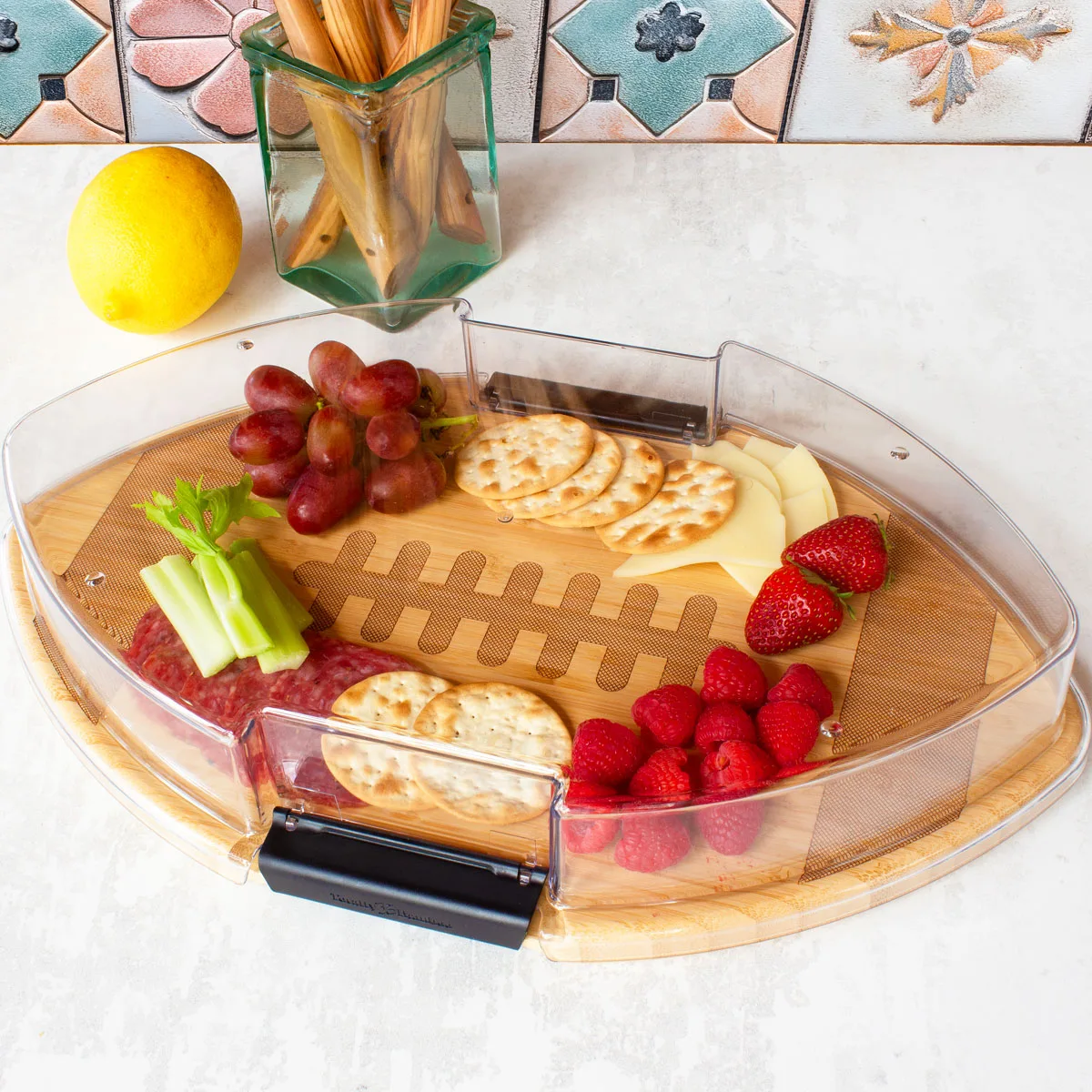 Flip, Serve & Store™ Football Shaped Covered Charcuterie Board view 2
