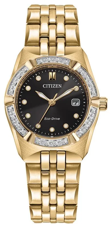 Citizen Watch Ladies' Corso Stainless Steel Bracelet Watch Black Dial