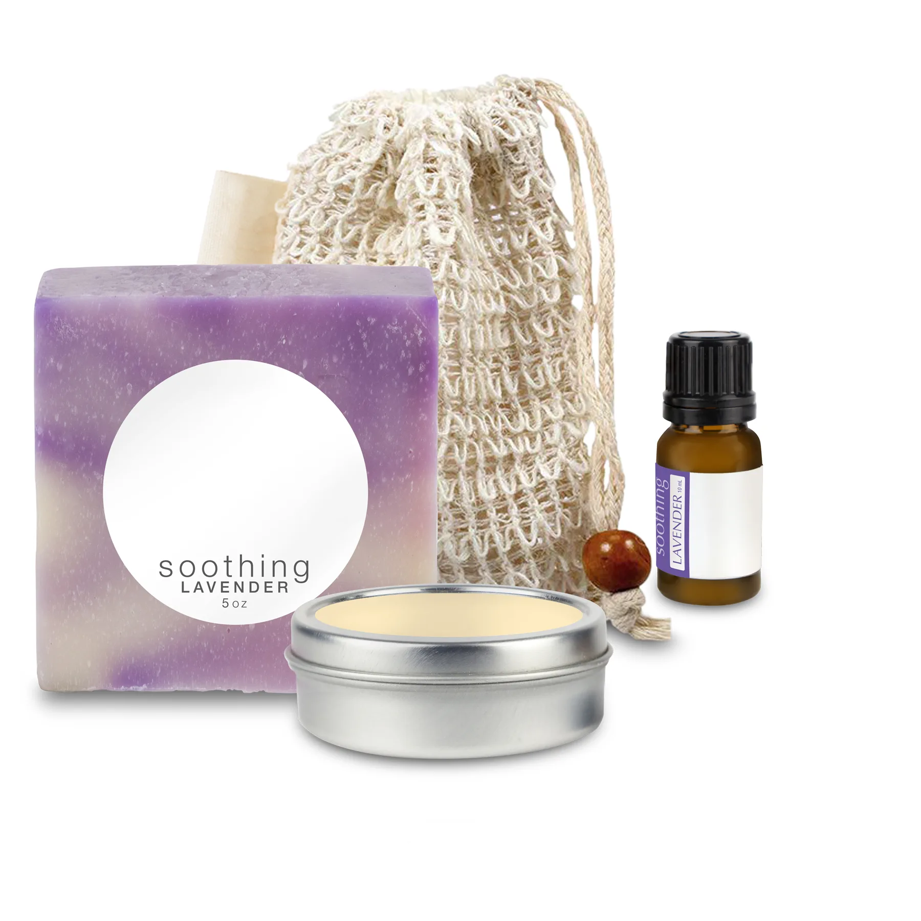 Loofah Bag with Soap, Candle Tin, and Essential Oil view 2
