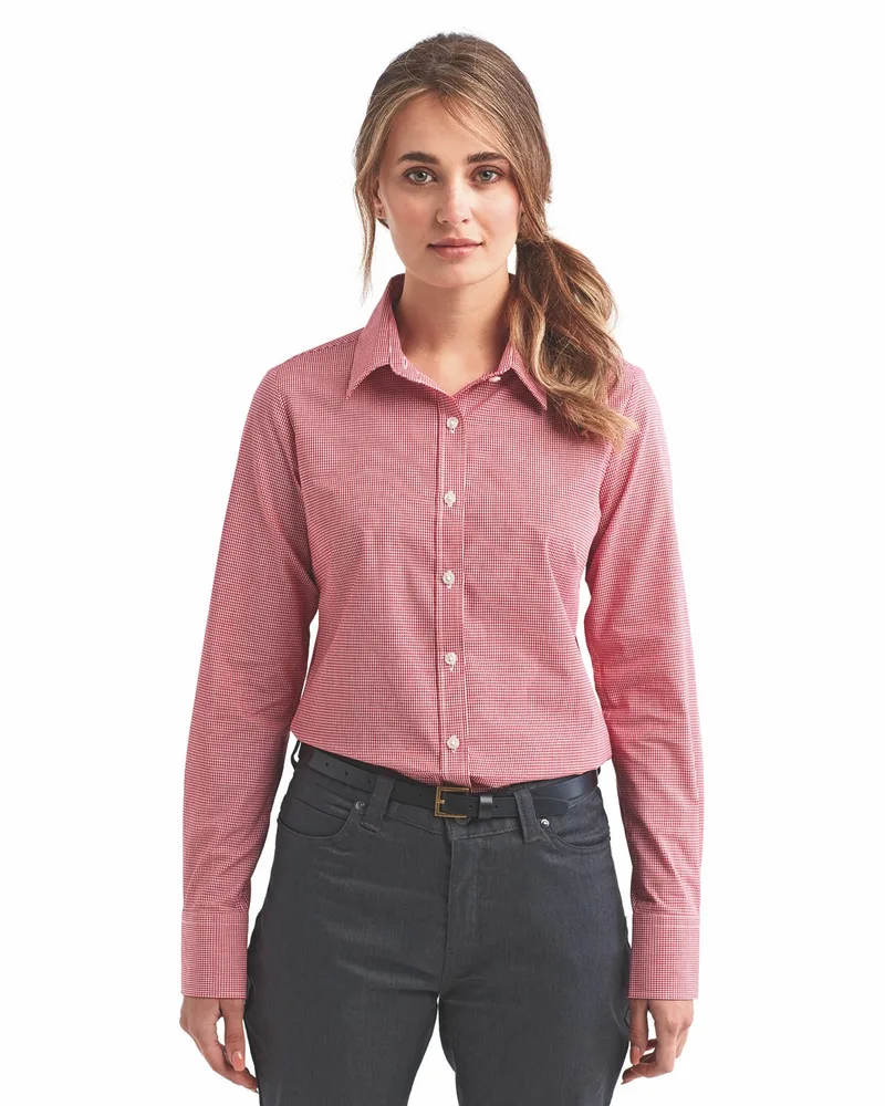 ARTISAN COLLECTION BY REPRIME Ladies' Microcheck Gingham Long-Sleeve Cotton Shirt view 4