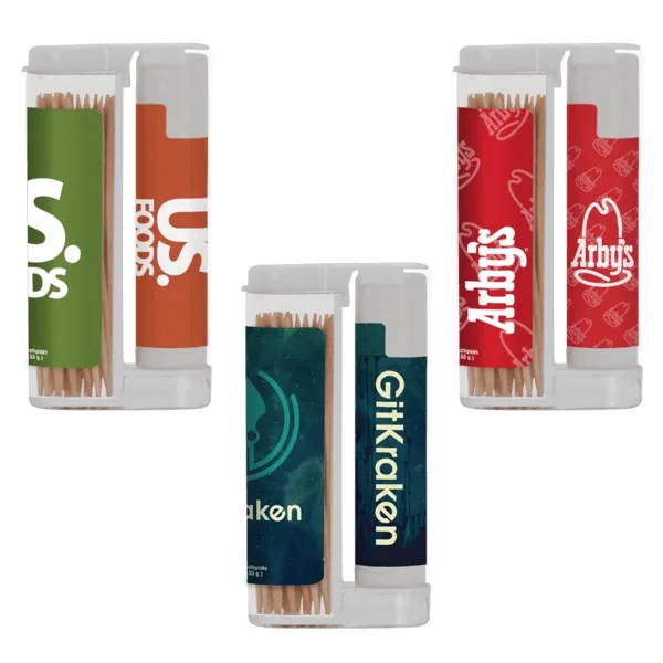 Wooden Toothpicks in a Rectangular Flip-Top Duo w/ Natural Lip Moisturizer view 2
