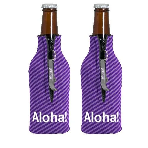 Zipper Bottle Coolie Cover w/1 Color Bottle Opener (4CP) view 3