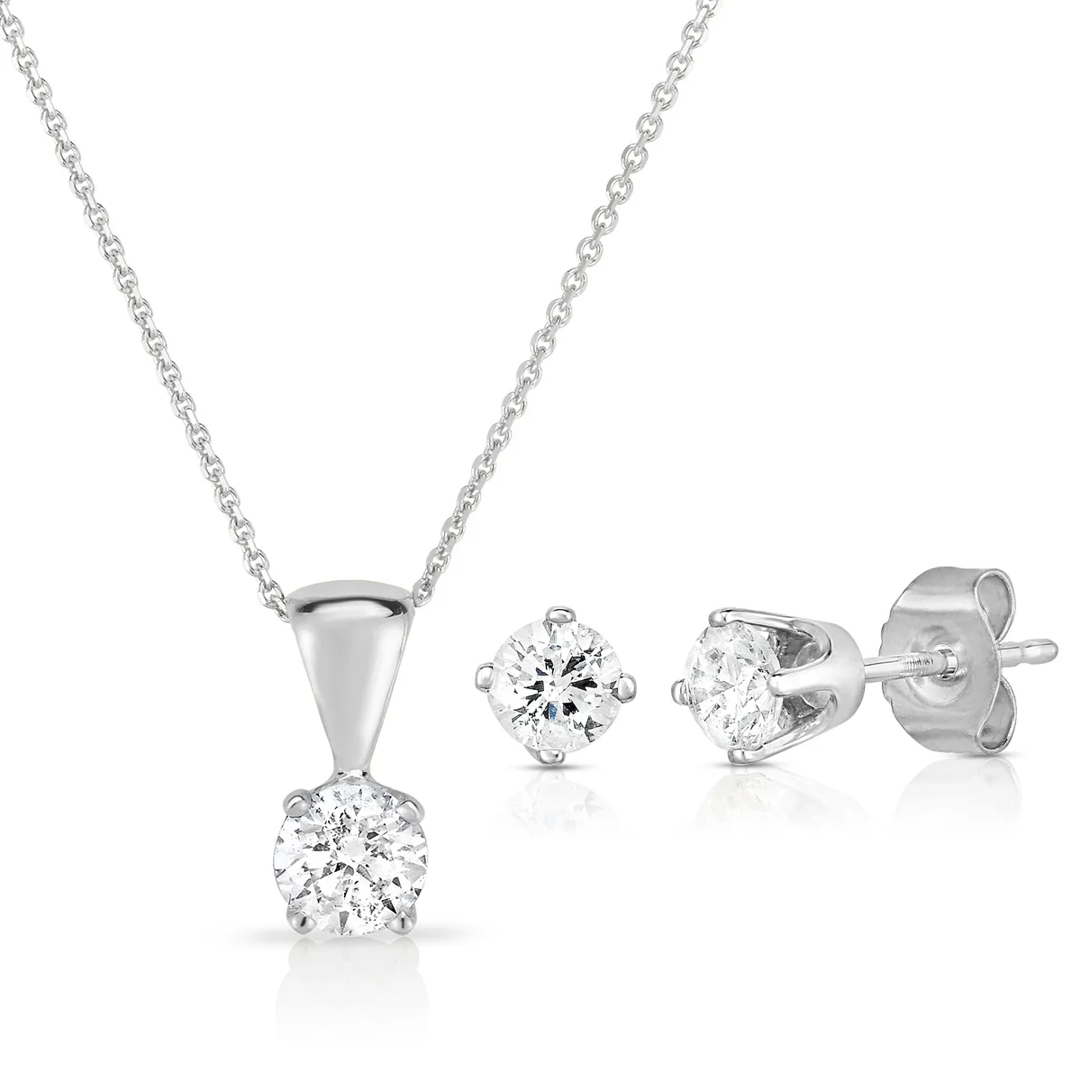 Jilco Inc Solitaire Diamond Earring & Necklace Set