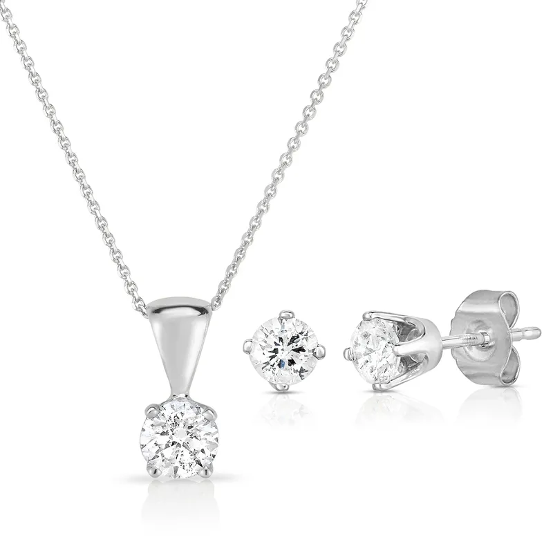 Jilco Inc Solitaire Diamond Earring & Necklace Set