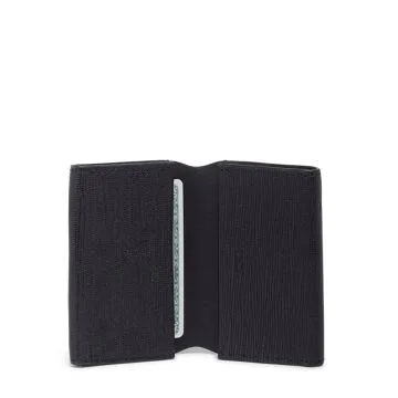 Tumi Nassau Double Gusseted Card Case- Black Embossed Leather