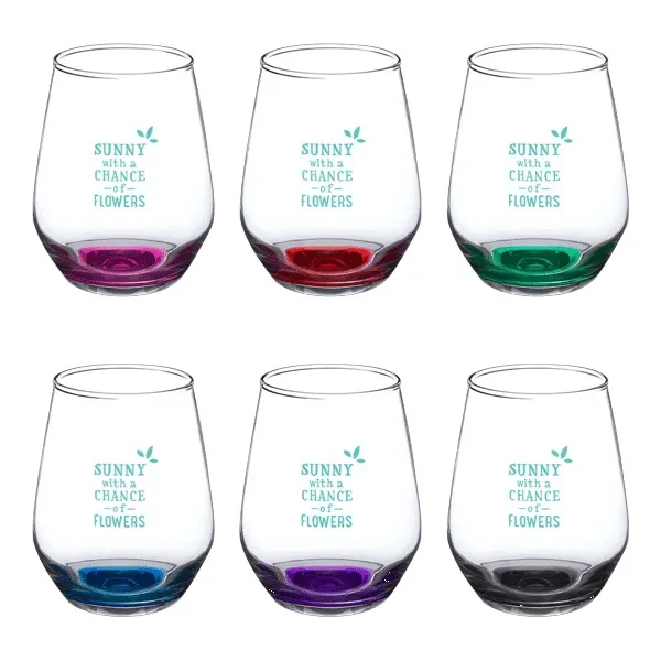 Perfected 12 oz Silicia Stemless Wine with Color Bottom