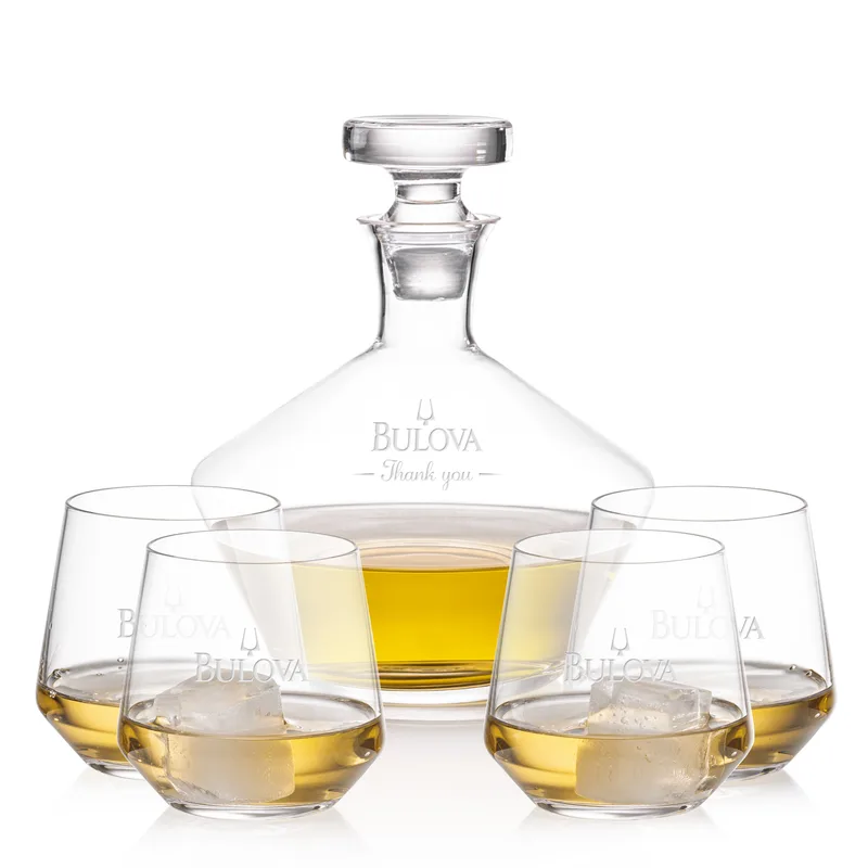 Decanter Set, Deep Etch, Clear, Decanter & 4 OTR