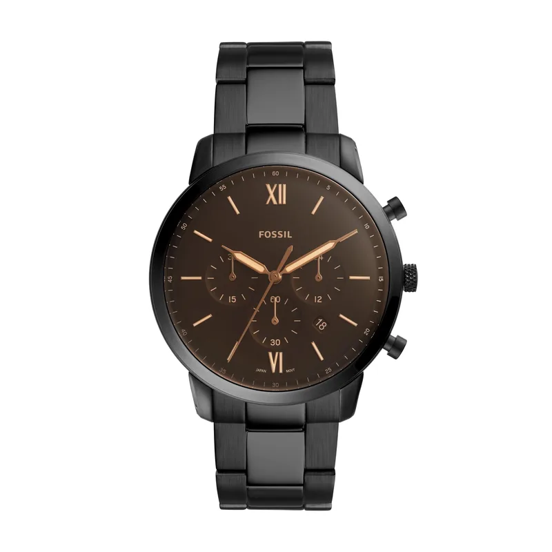 Fossil Men's Neutra Chronograph Black Ion-Plated Stainless Steel Watch Brown Dial