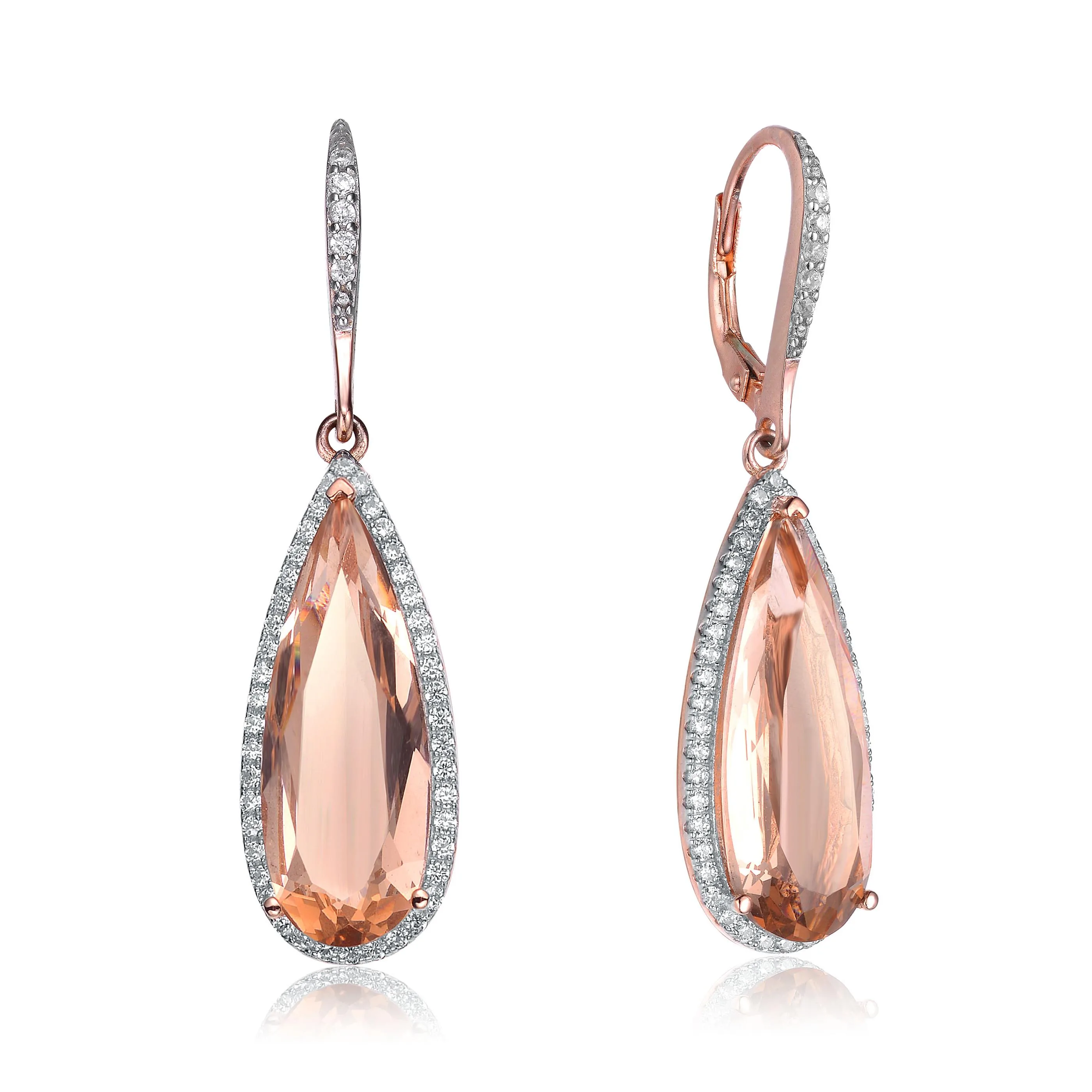 GENEVIVE Sterling Silver Pink Cz Drop Earring Size 1.81