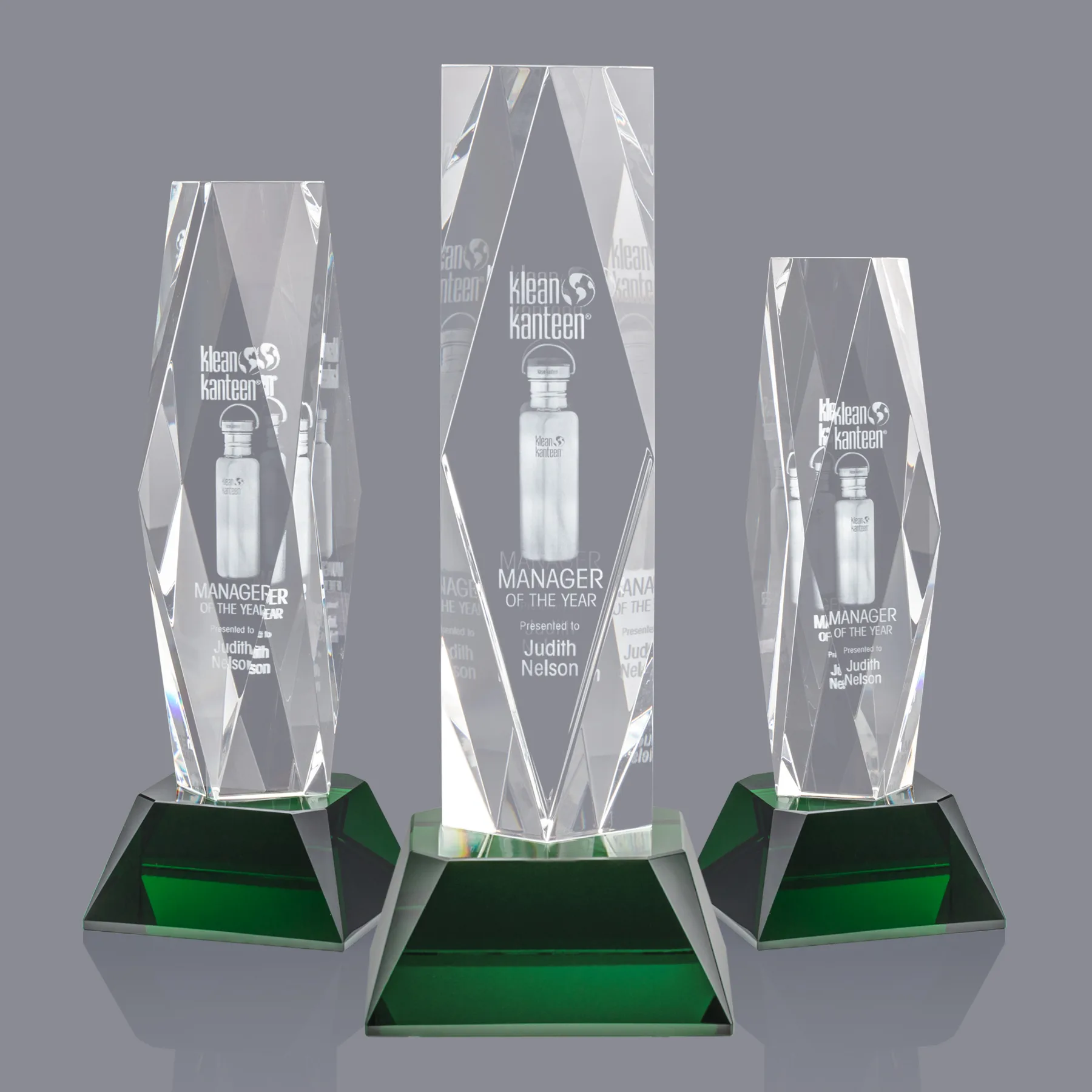 3D Etching, On Base, Green