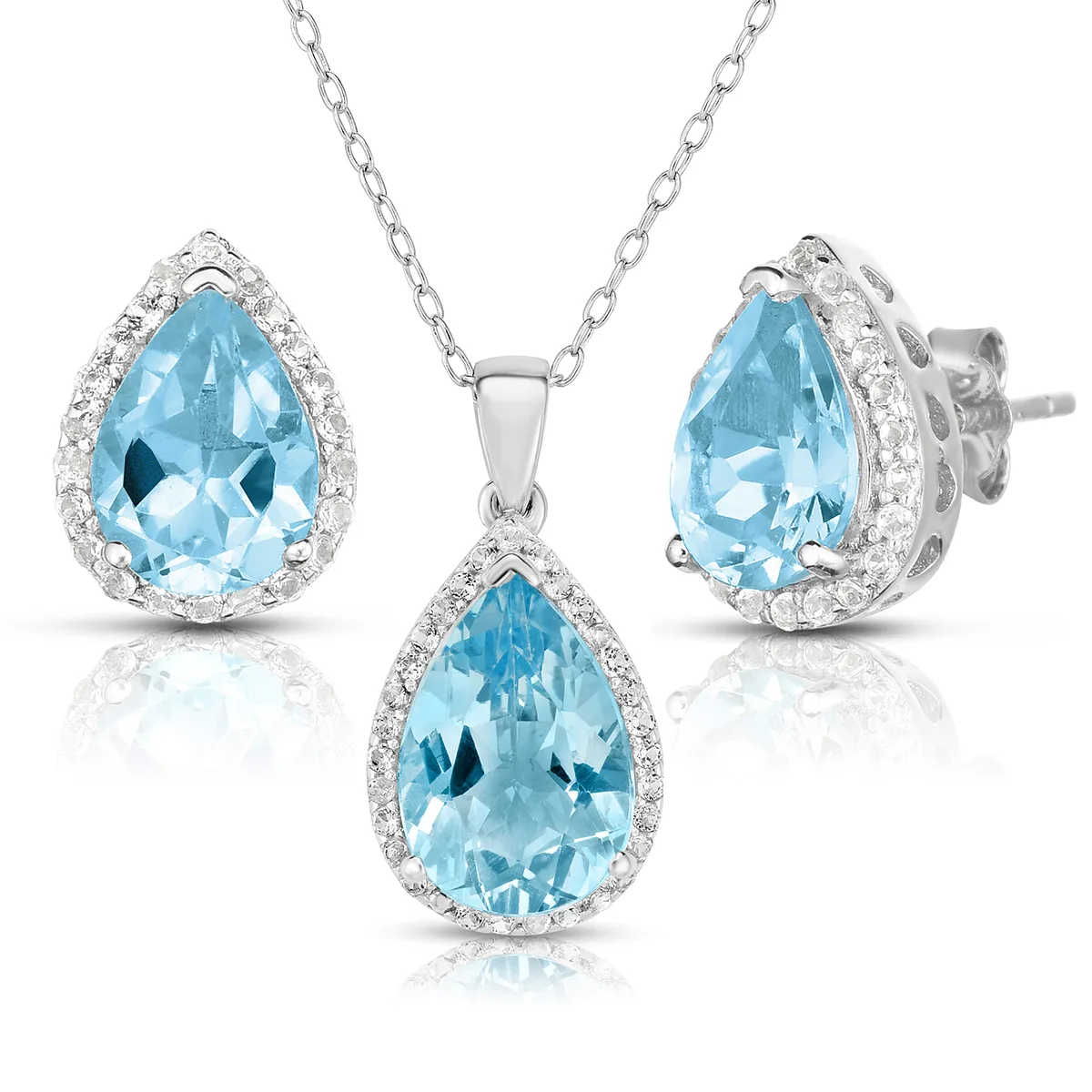 Jilco Inc Blue Topaz Earring & Necklace Set - Pear