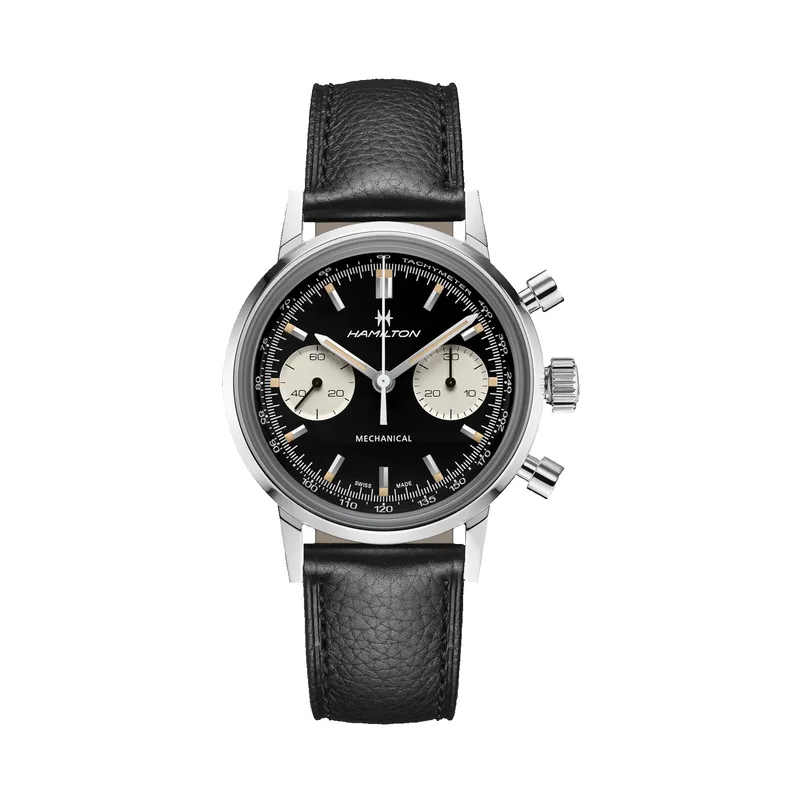 Hamilton American Classic Intra-Matic Chronograph H Black Leather Strap Watch