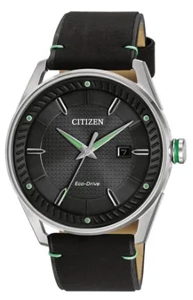 Citizen® Men's Drive Eco-Drive® Black Strap Watch w/Black Dial & Green Accents