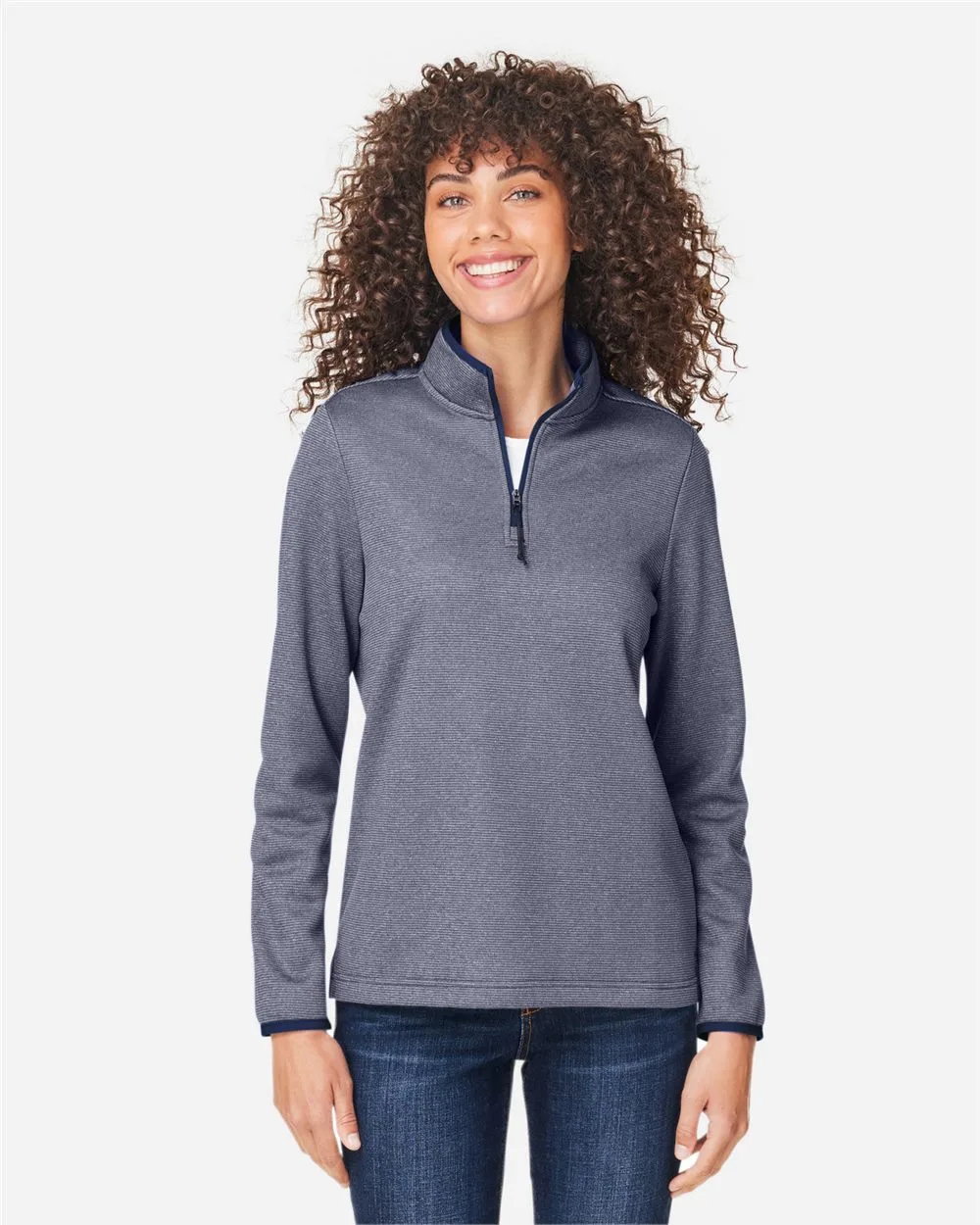 CORE365™ Women's Venture Heathered Stripe Quarter-Zip Pullover Jacket view 2