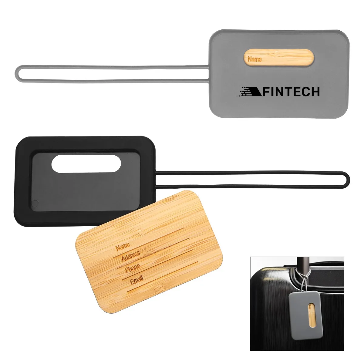 First Class Bamboo & Silicone Luggage Tag view 2
