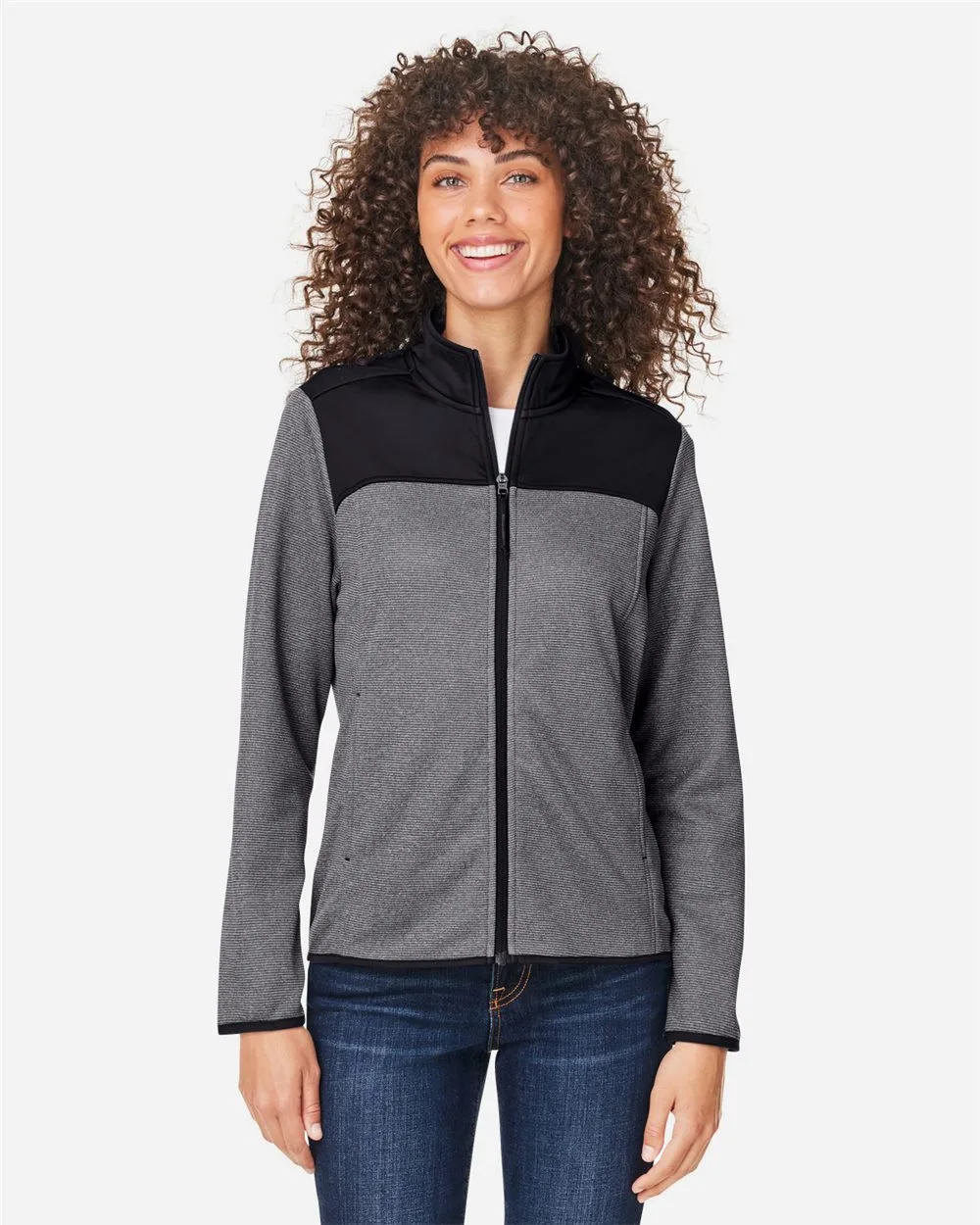 CORE365™ Women's Venture Heathered Stripe Hybrid Jacket view 2