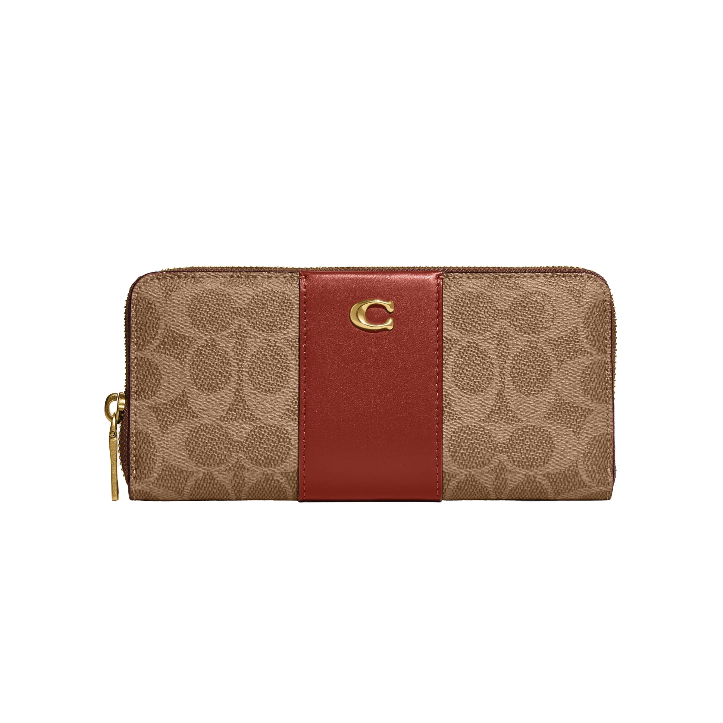 COACH® Coated Canvas Signature Slim Accordion Zip Wallet - Tan Rust/Brass