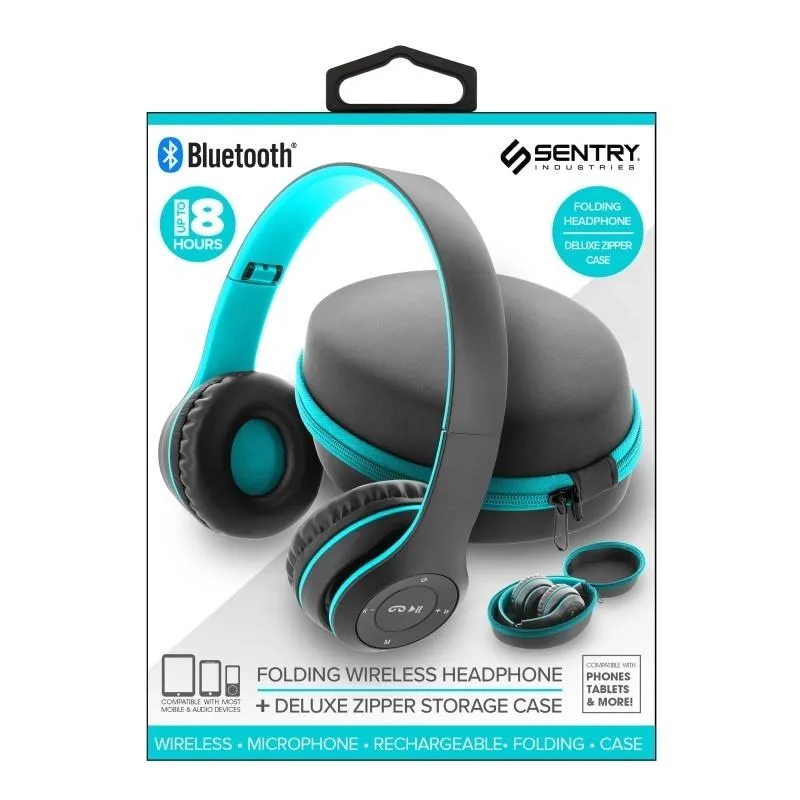 Sentry Folding Bluetooth On-Ear Headphones w/Case - (Teal)