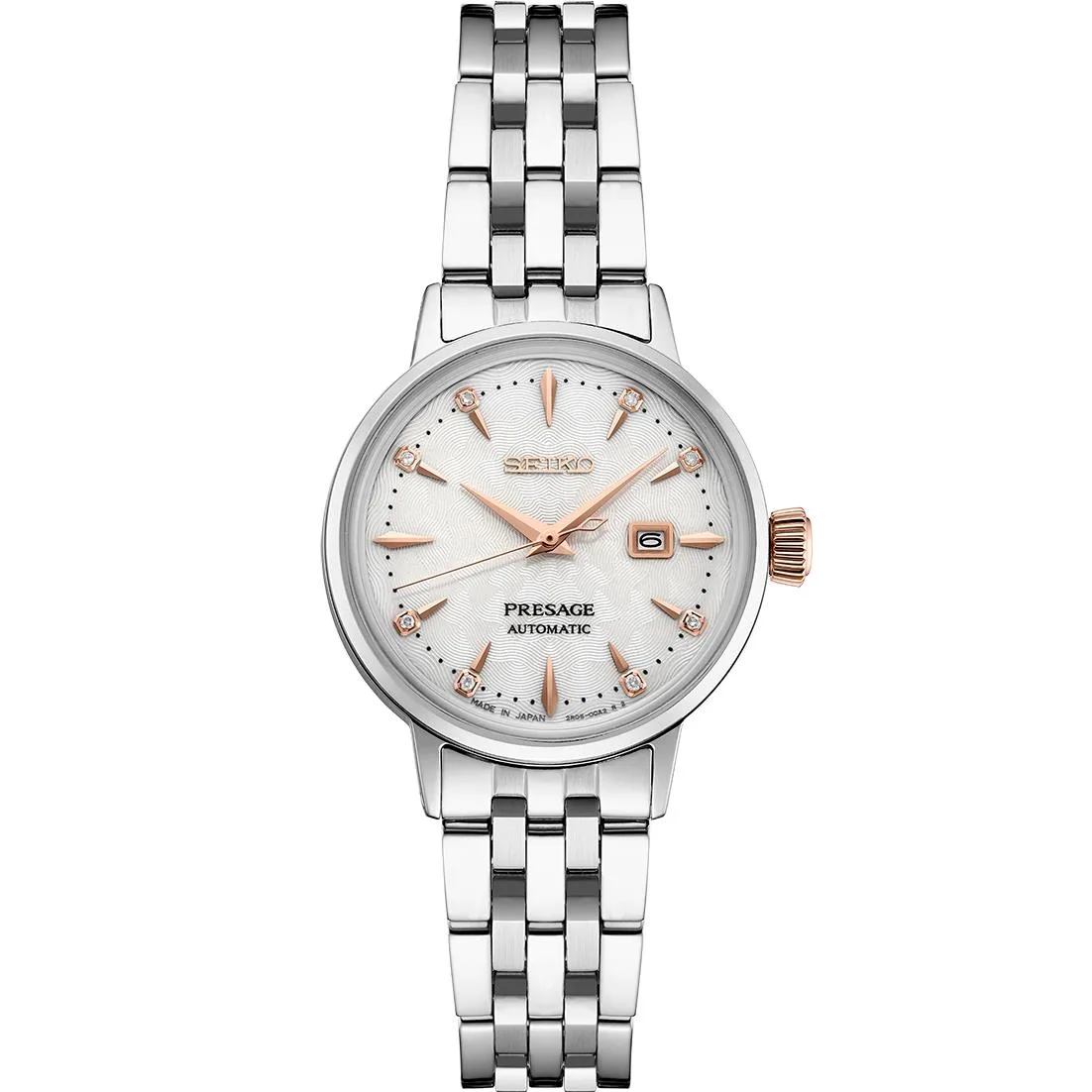 Seiko Watch Presage Ss Automatic White Dial W/ Diamond Markers