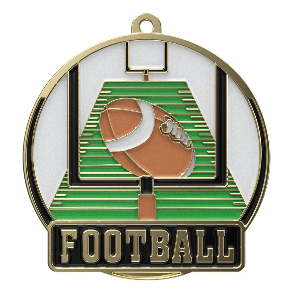 Bright Gold Football High Tech Medallion (2")
